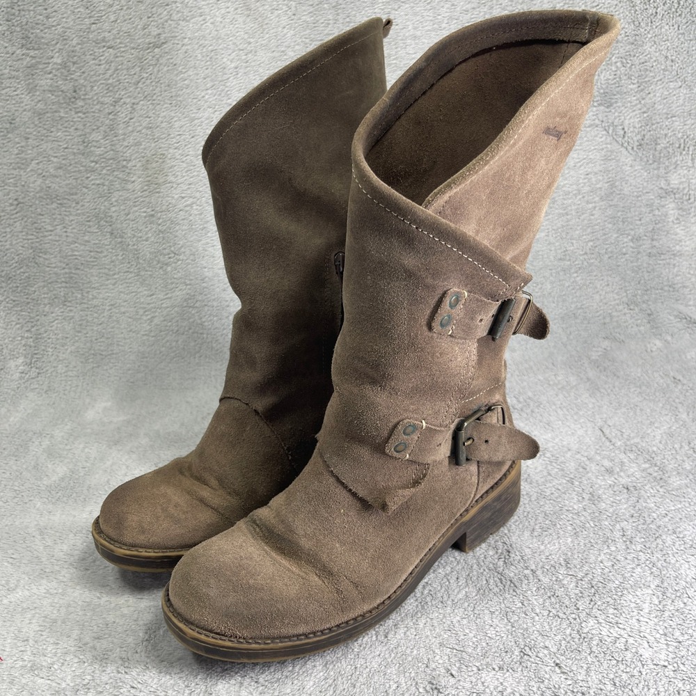 Coolway Alida Boots Women Size 38 Brown Suede Mid-Calf Moto Buckle Boots